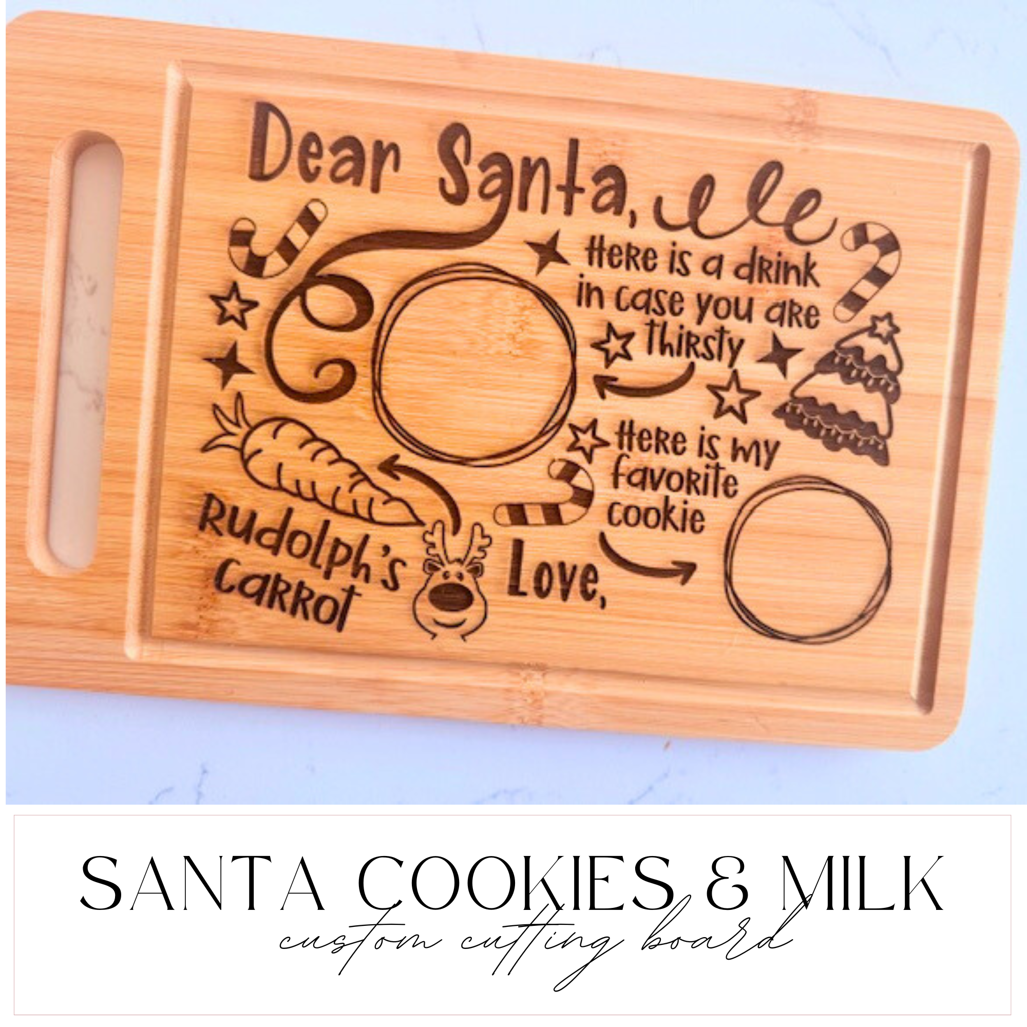 Personalized Santa Cookies and Milk Cutting Board, Custom Engraved Christmas Eve Board