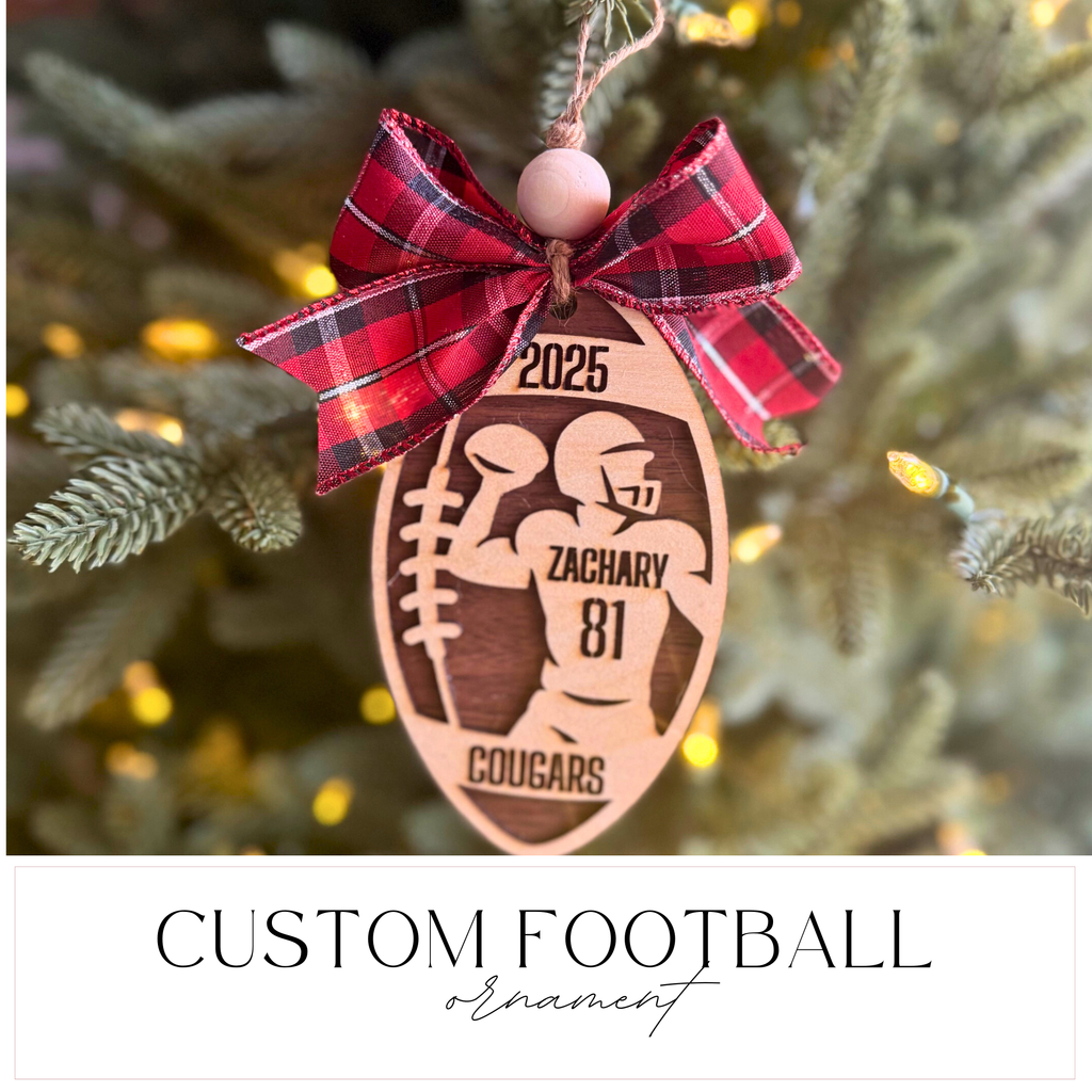 Personalized Football Ornament | Custom Player Gift | Laser Cut Wood Christmas Ornament