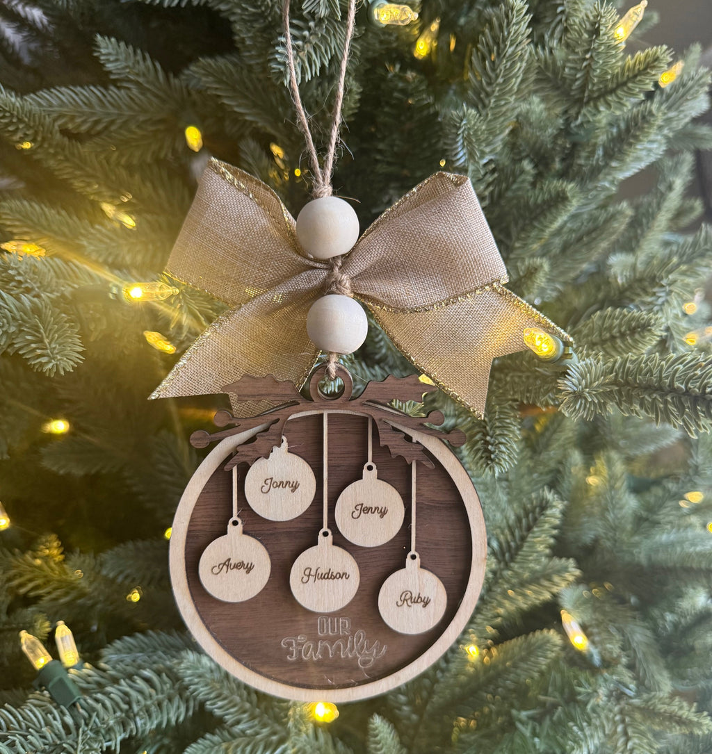 Custom Family Christmas Ornament – Personalized Multi-Layer Wood Design (1–15 Names)