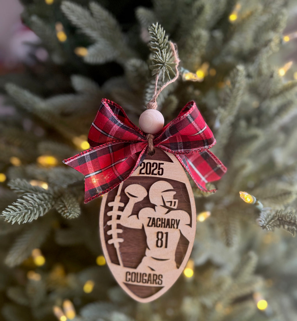Personalized Football Ornament | Custom Player Gift | Laser Cut Wood Christmas Ornament