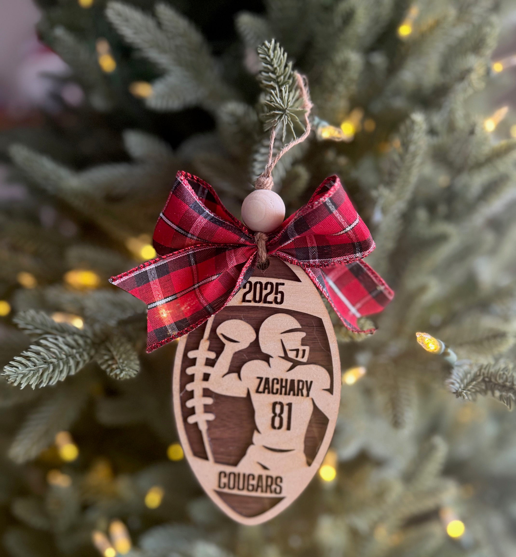 Personalized Football Ornament | Custom Player Gift | Laser Cut Wood Christmas Ornament
