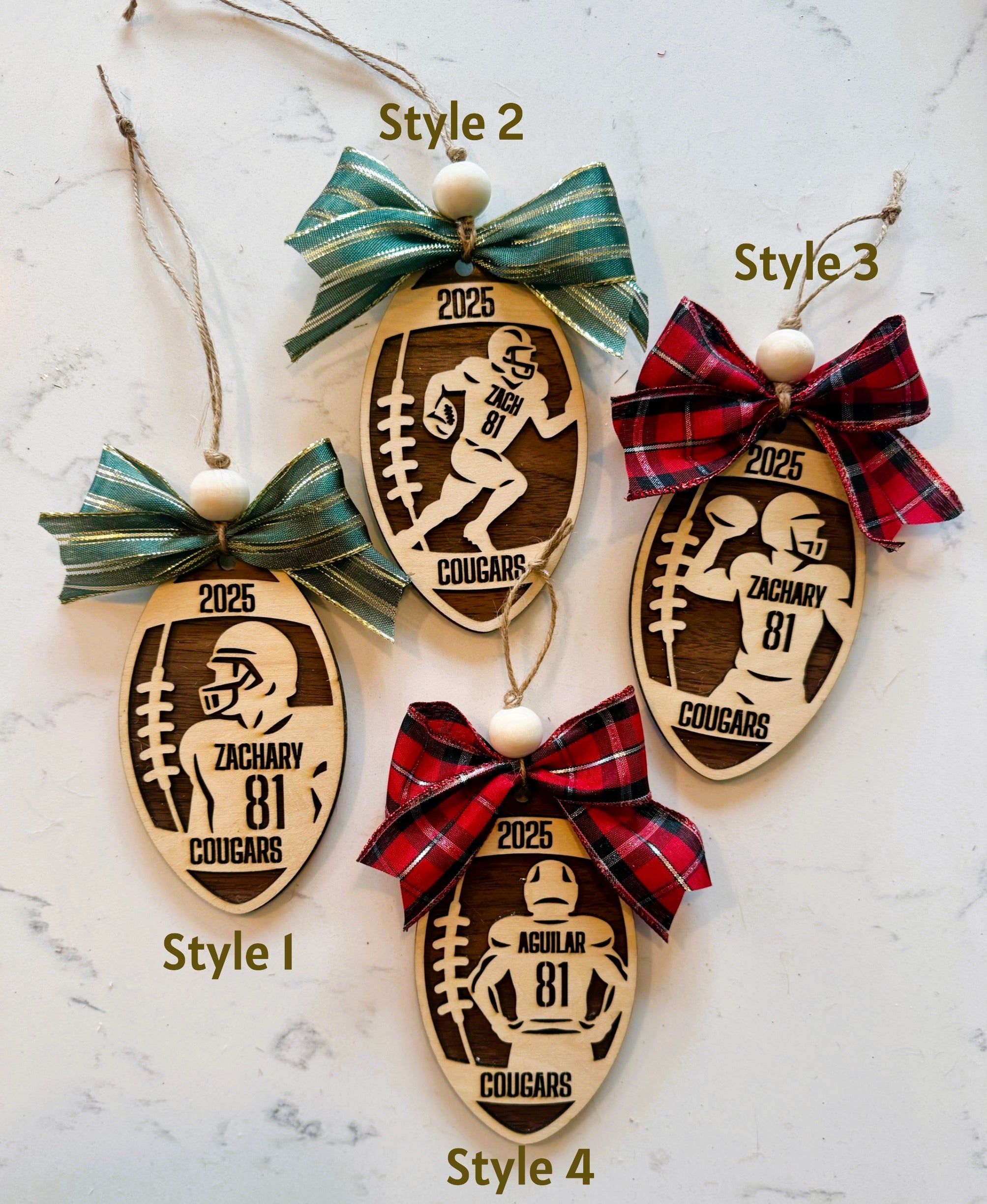 Personalized Football Ornament | Custom Player Gift | Laser Cut Wood Christmas Ornament