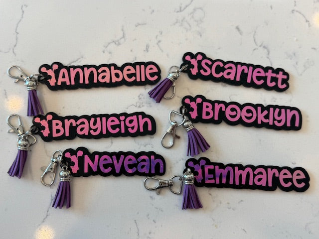Custom Cheer Name Keychain or Name Tag- Black Acrylic with Holographic Vinyl