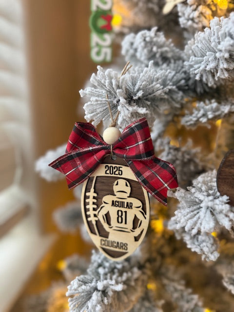 Personalized Football Ornament | Custom Player Gift | Laser Cut Wood Christmas Ornament