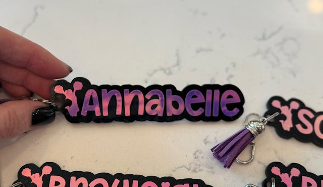 Custom Cheer Name Keychain or Name Tag- Black Acrylic with Holographic Vinyl