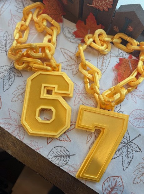 3D Printed Oversized Gold Turnover Chains – Numbers 6 & 7 (Pair 67) | Team Spirit, Meme Fun & Halloween Costume
