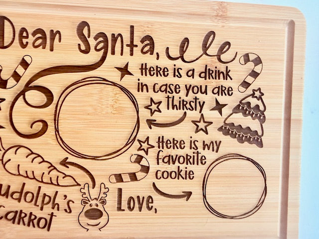 Personalized Santa Cookies and Milk Cutting Board, Custom Engraved Christmas Eve Board