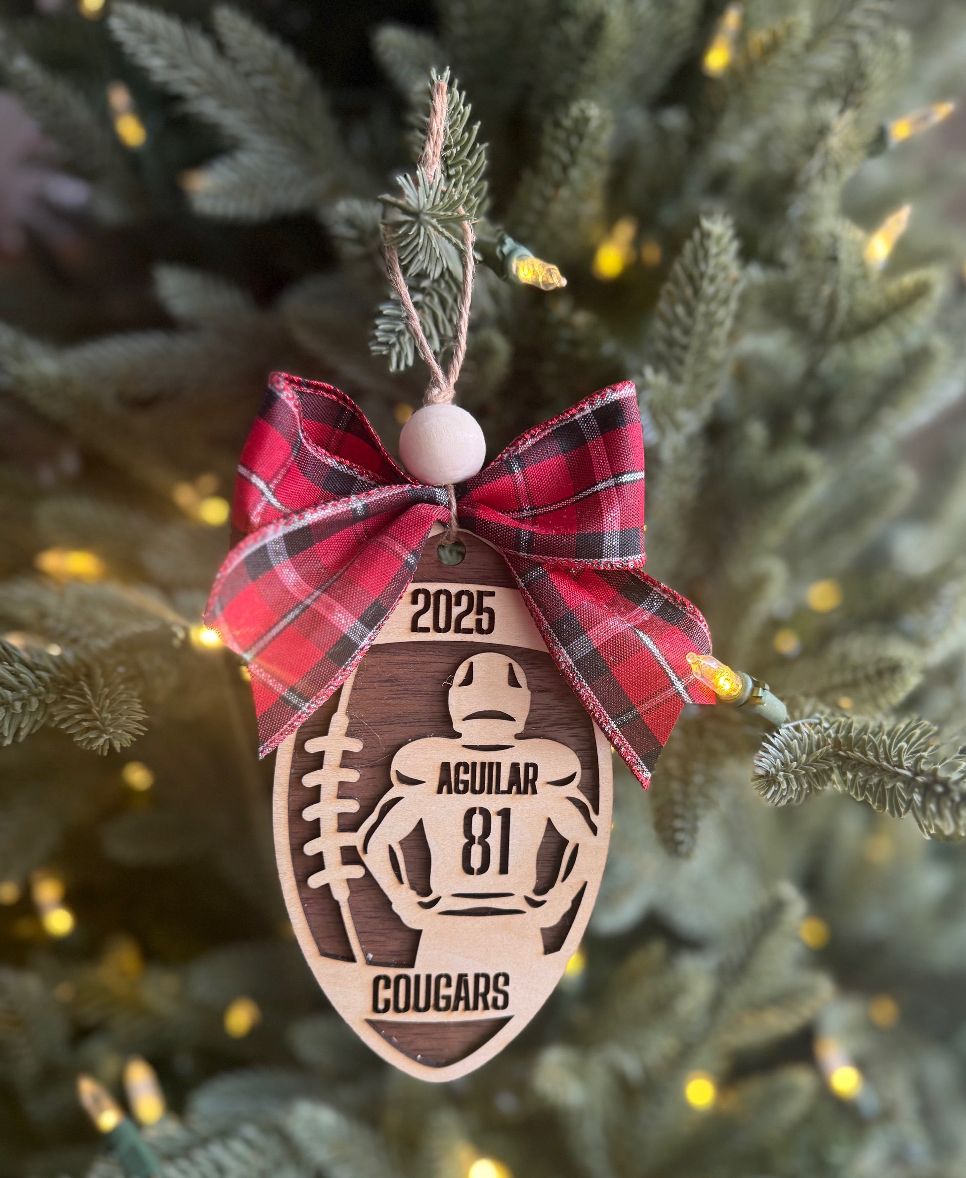 Personalized Football Ornament | Custom Player Gift | Laser Cut Wood Christmas Ornament