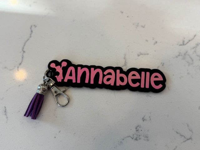 Custom Cheer Name Keychain or Name Tag- Black Acrylic with Holographic Vinyl