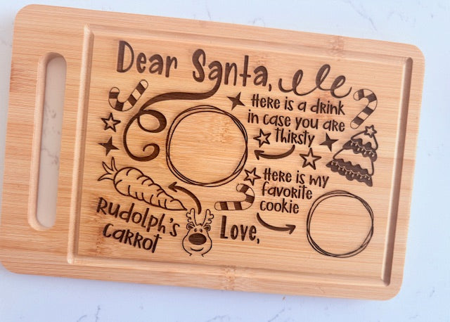 Personalized Santa Cookies and Milk Cutting Board, Custom Engraved Christmas Eve Board