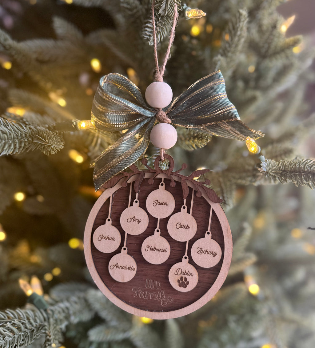 Custom Family Christmas Ornament – Personalized Multi-Layer Wood Design (1–15 Names)