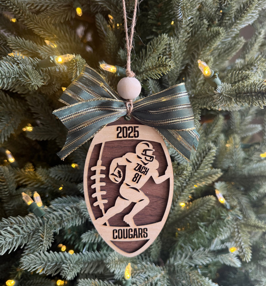 Personalized Football Ornament | Custom Player Gift | Laser Cut Wood Christmas Ornament