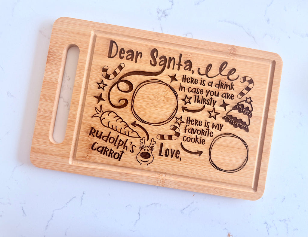 Personalized Santa Cookies and Milk Cutting Board, Custom Engraved Christmas Eve Board