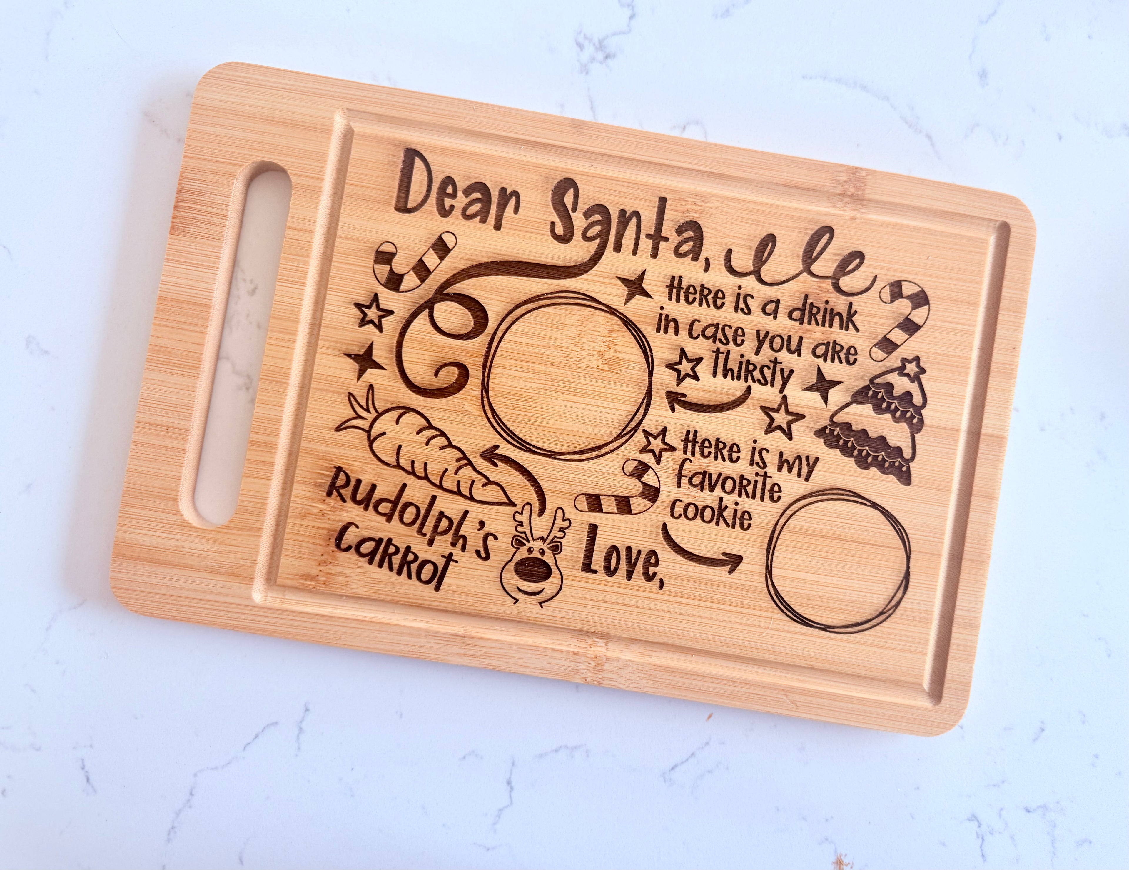 Personalized Santa Cookies and Milk Cutting Board, Custom Engraved Christmas Eve Board