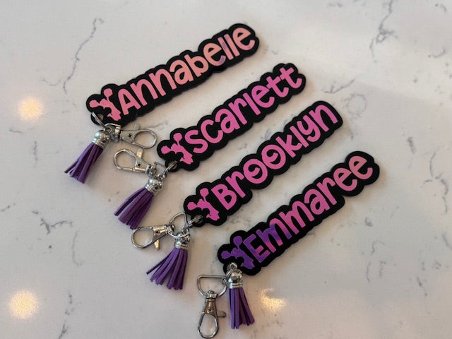 Custom Cheer Name Keychain or Name Tag- Black Acrylic with Holographic Vinyl