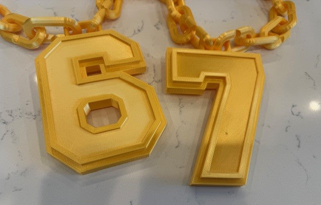 3D Printed Oversized Gold Turnover Chains – Numbers 6 & 7 (Pair 67) | Team Spirit, Meme Fun & Halloween Costume
