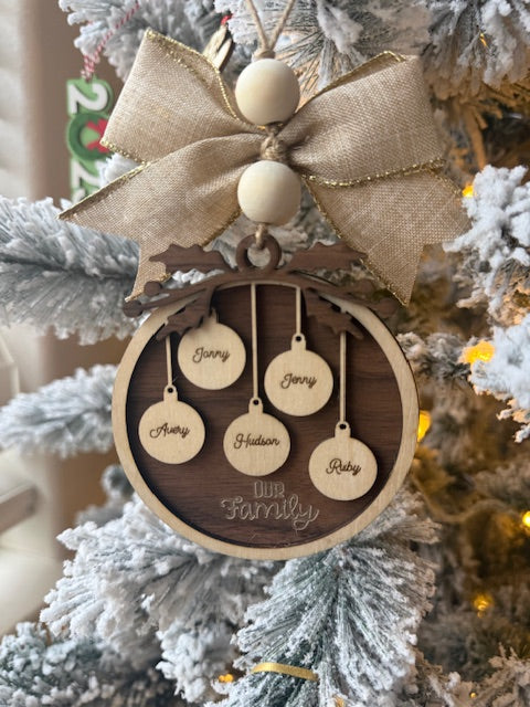 Custom Family Christmas Ornament – Personalized Multi-Layer Wood Design (1–15 Names)